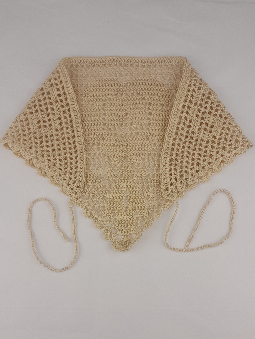 Handcrafted Cream Crochet Rose Filet Head Kerchief Bandana Tie Back - Picture 5 of 6